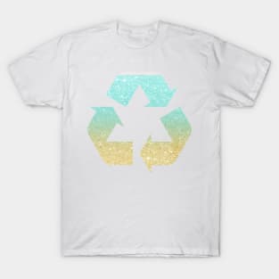 Sand Ocean Ombre Faux Glitter Recycle Symbol T-Shirt